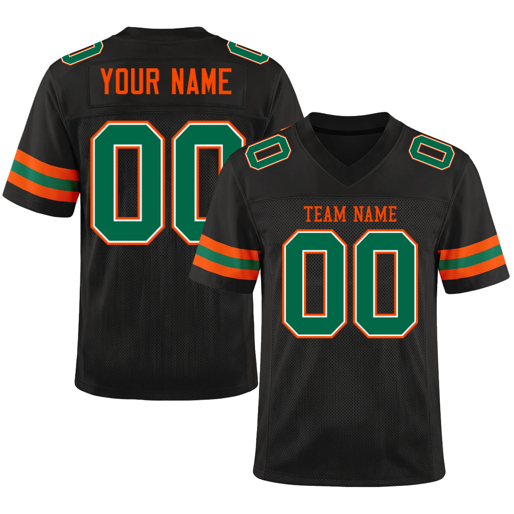 Custom Black Kelly Green-Orange Mesh Football Jersey