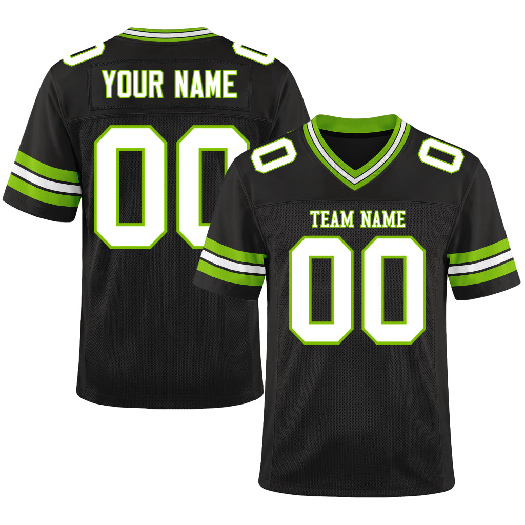 Custom Black White-Neon Green Mesh Football Jersey