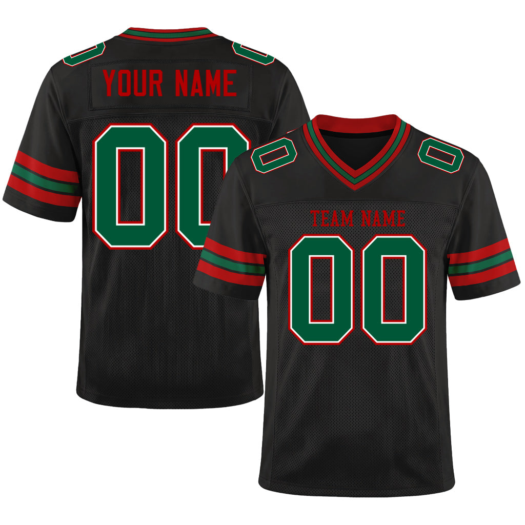 Custom Black Kelly Green-Red Mesh Football Jersey