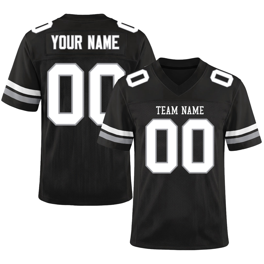 Custom Black White-Silver Custom Name Mesh Football Jersey