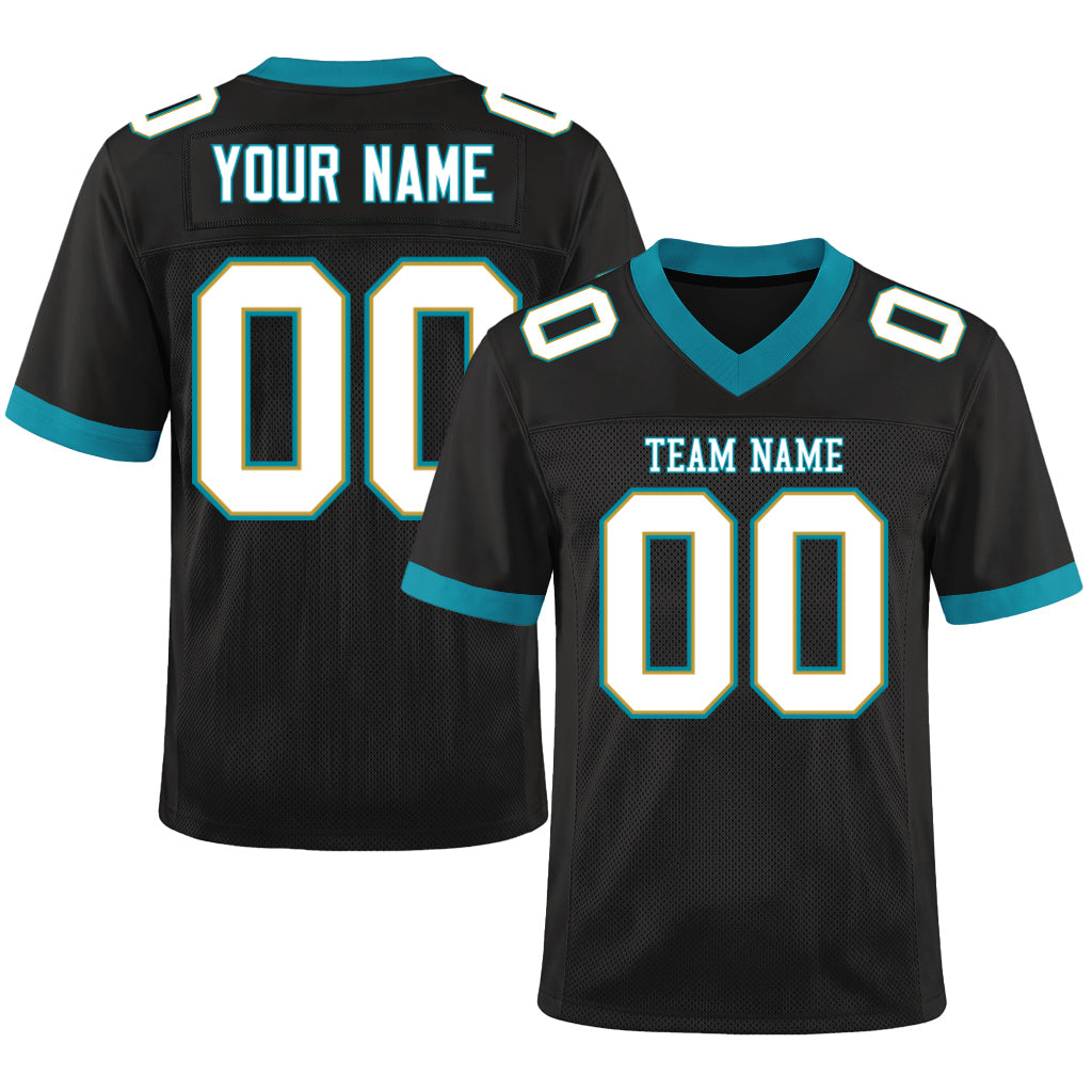 Custom Black White-Teal Mesh Football Jersey
