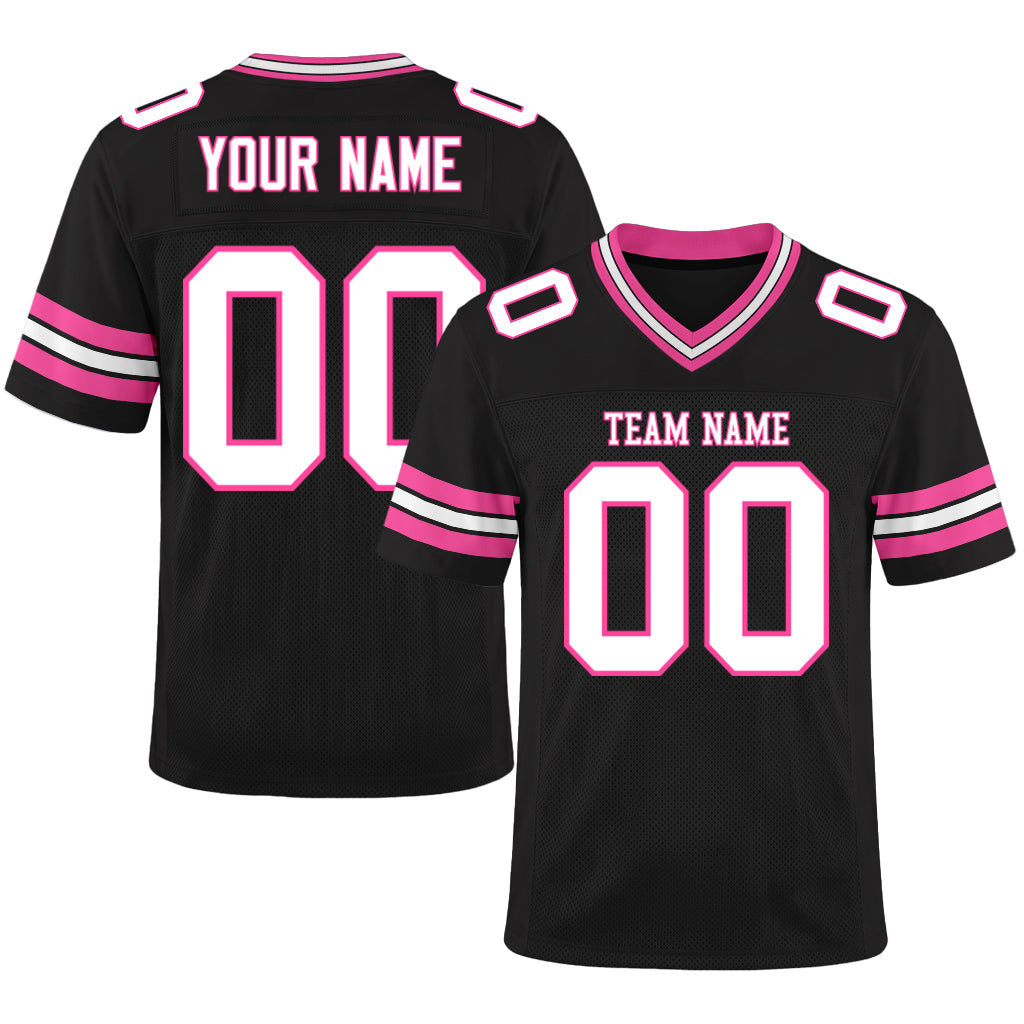 Custom Black White-Pink Mesh Football Jersey