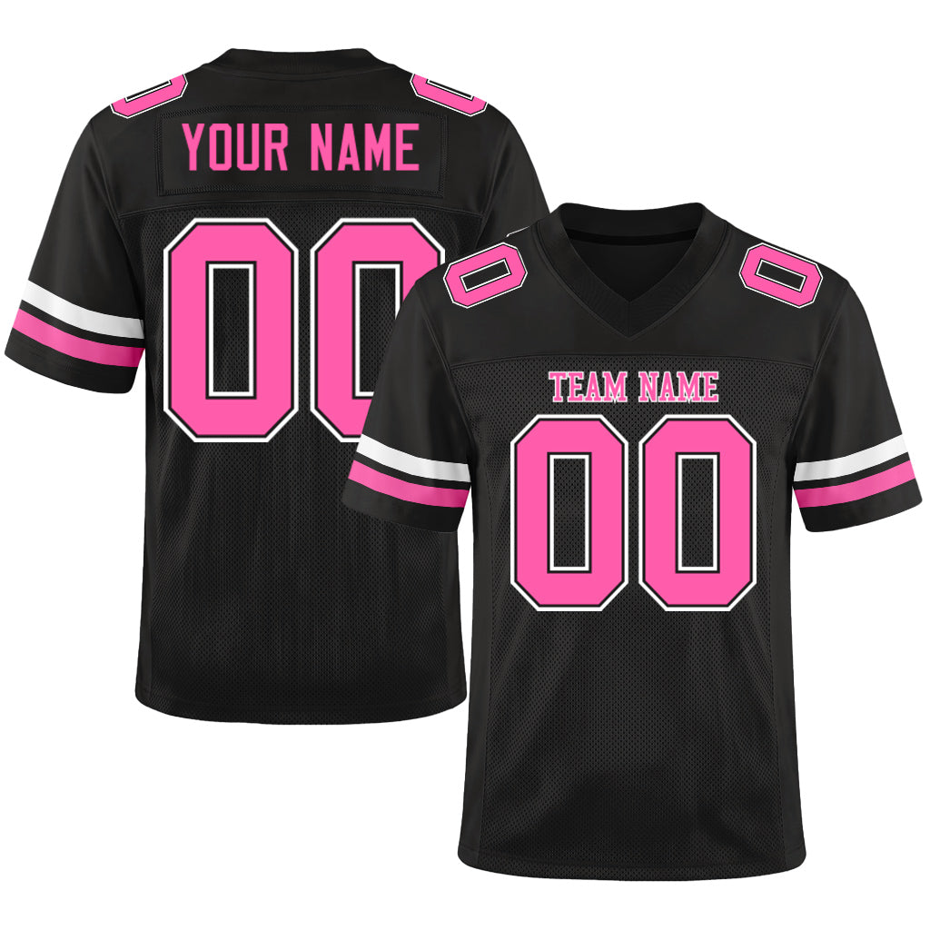 Custom Black Pink-White Custom Name Mesh Football Jersey