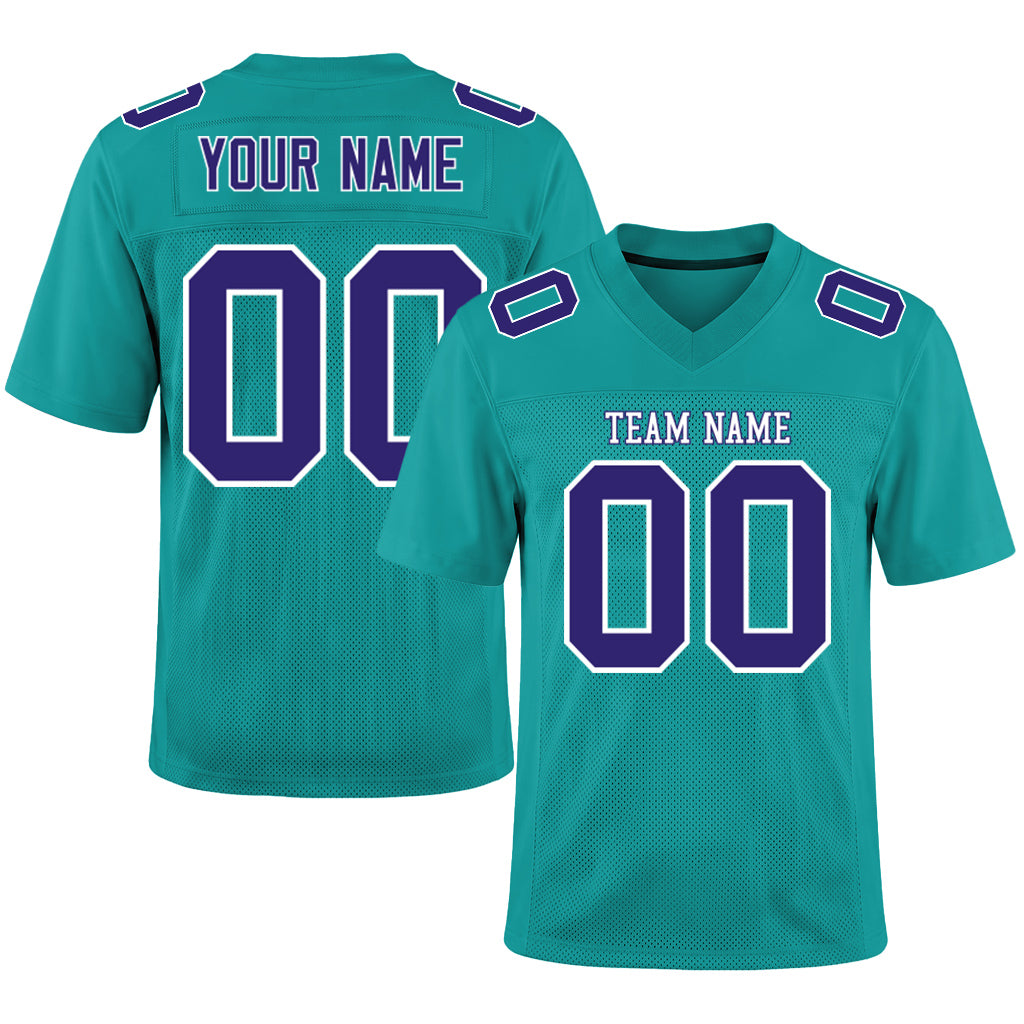 Custom Aqua Purple-White Football Jersey