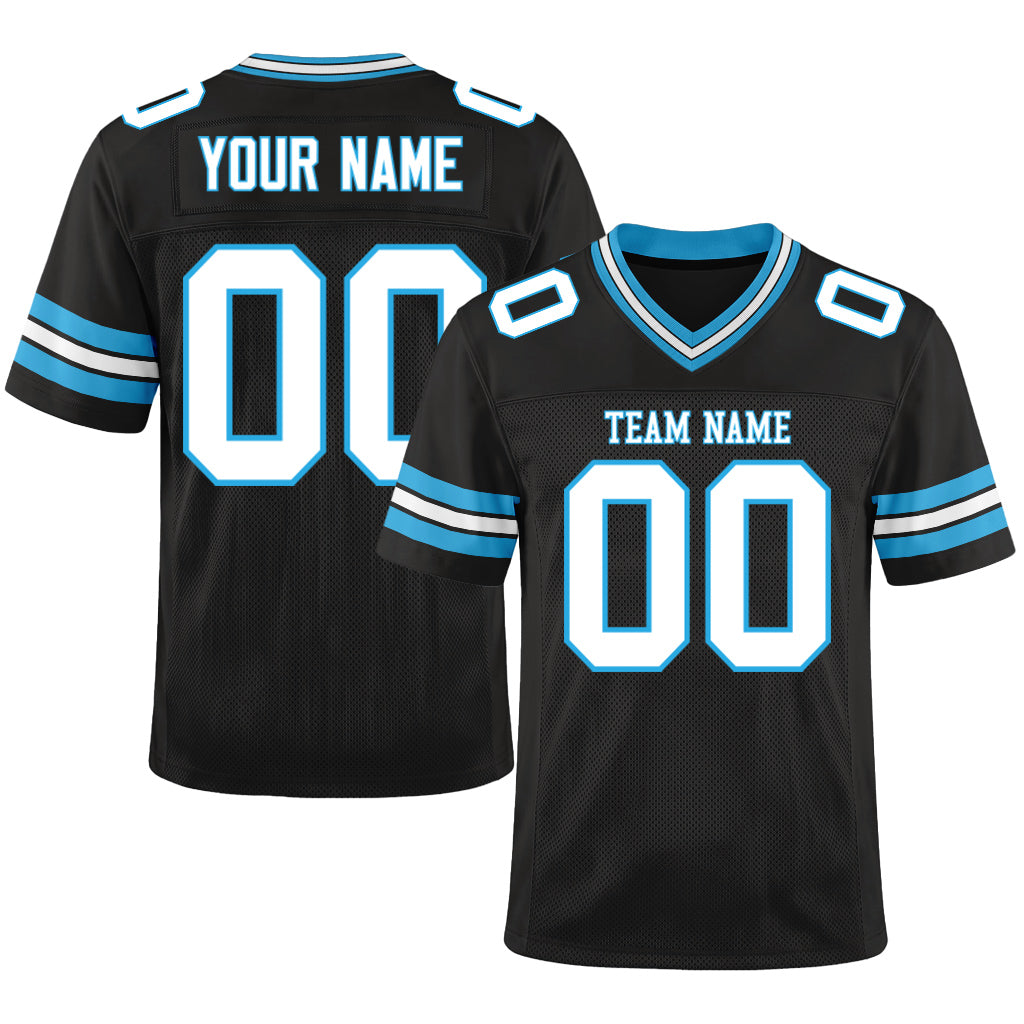 Custom Black White-Sky Blue Mesh Football Jersey