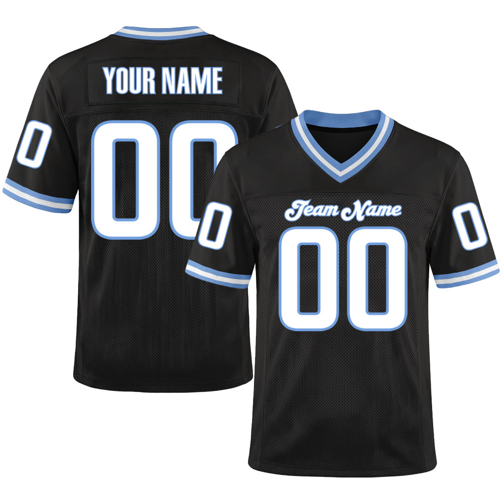 Custom Black White-Light Blue Mesh Throwback Mesh Football Jersey