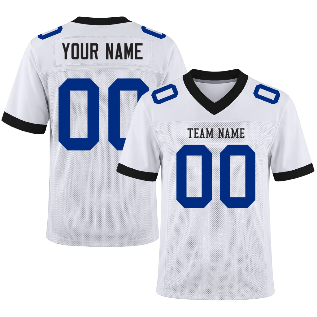 Custom White Royal-Black Mesh Football Jersey