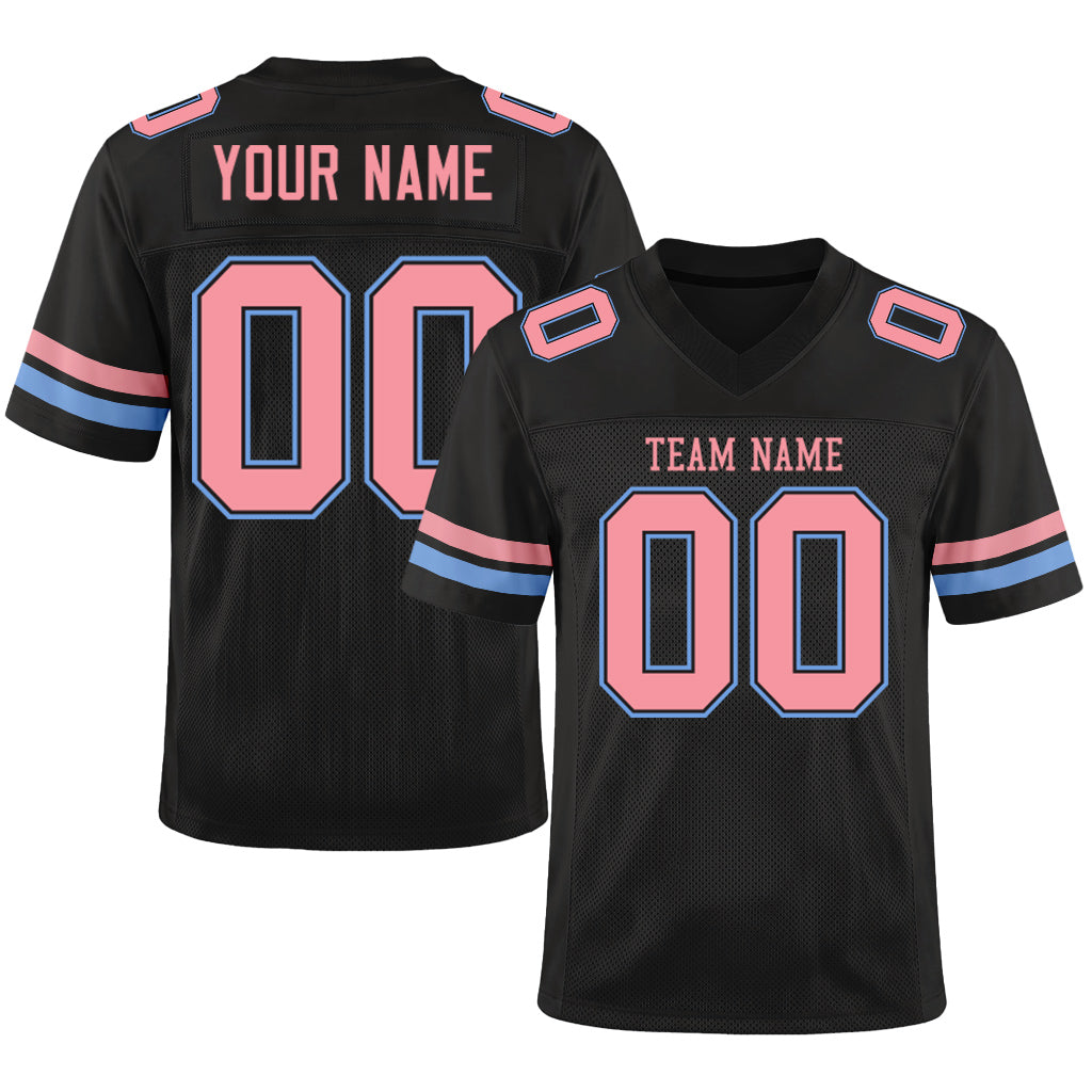 Custom Black Medium Pink-Light Blue Mesh Football Jersey