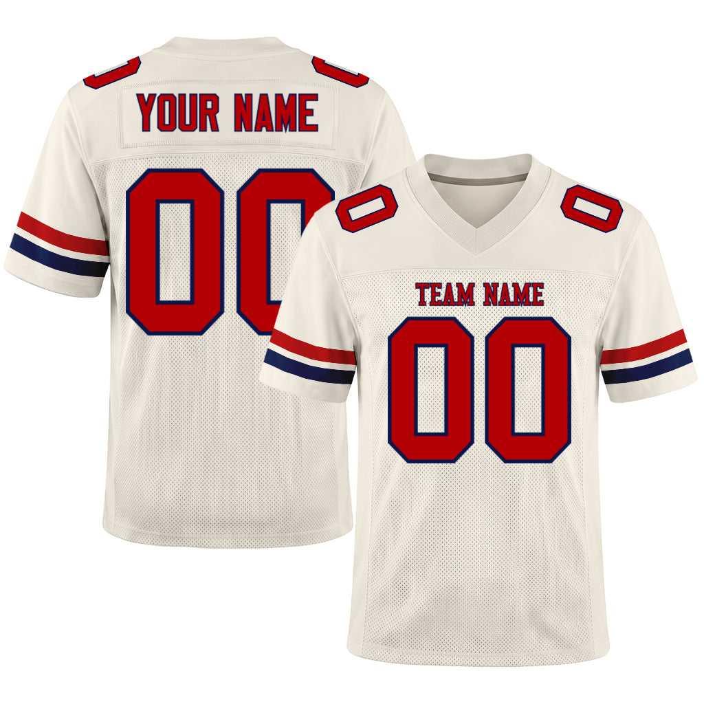 Custom Cream Red-Navy Mesh Football Jersey