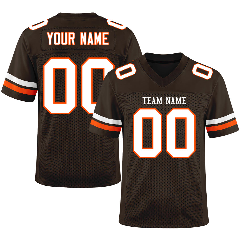 Custom Brown White-Orange Football Jersey