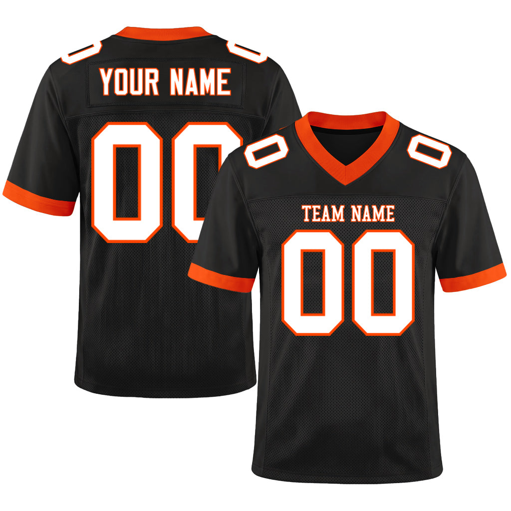 Custom Black White-Orange Mesh Football Jersey