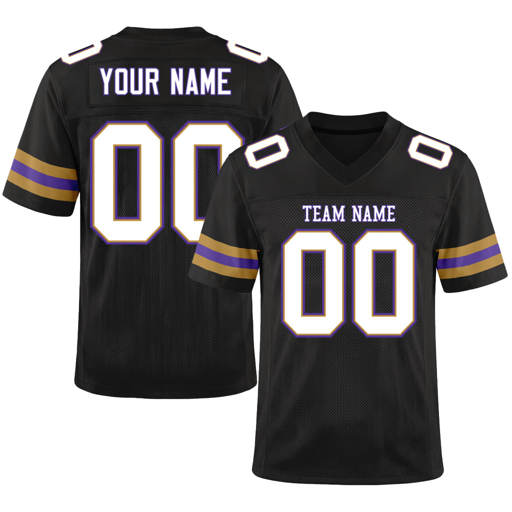 Custom Black White-Purple Mesh Football Jersey