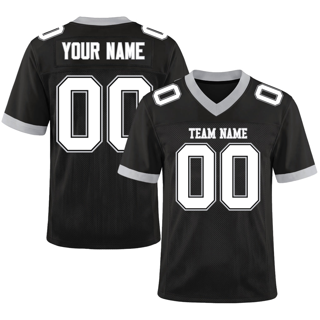 Custom Black White-Gray Custom Name Mesh Football Jersey
