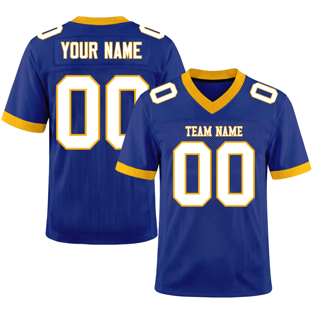 Custom Royal White-Gold Mesh Football Jersey