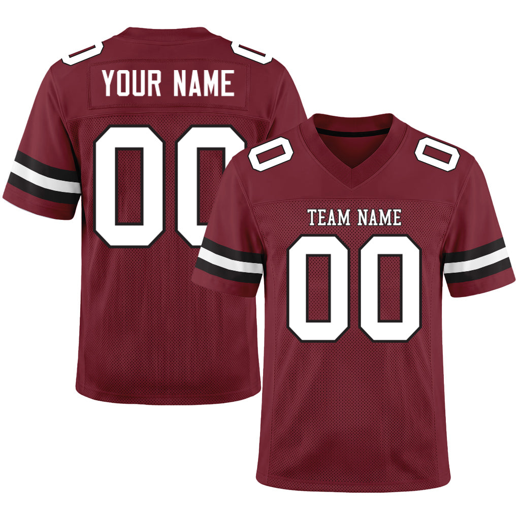 Custom Burgundy White-Black Mesh Football Jersey