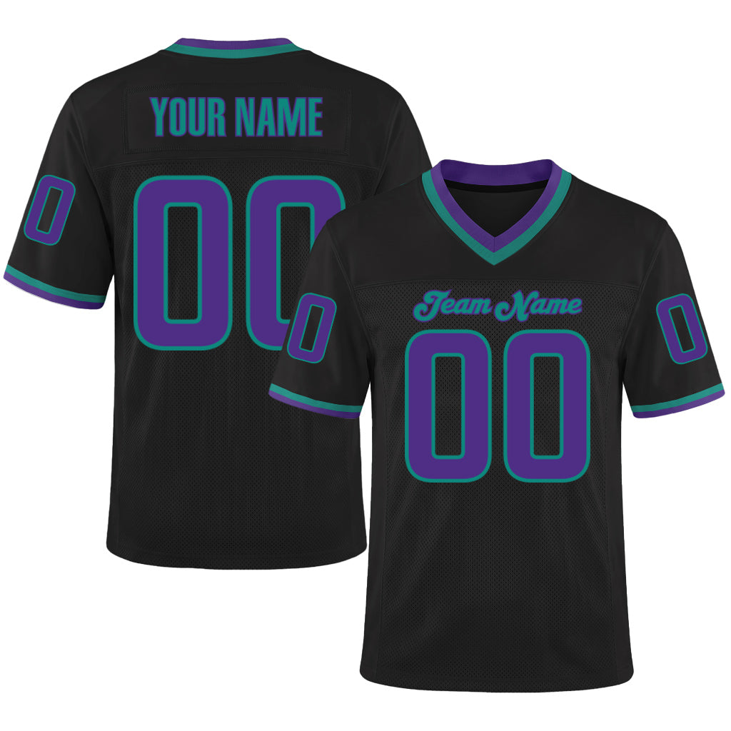 Custom Black Purple-Aqua Mesh Football Jersey