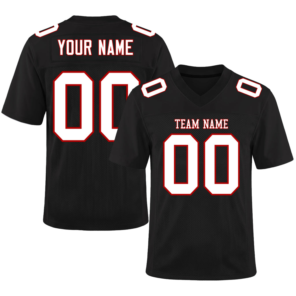 Custom Black White-Red Mesh Football Jersey