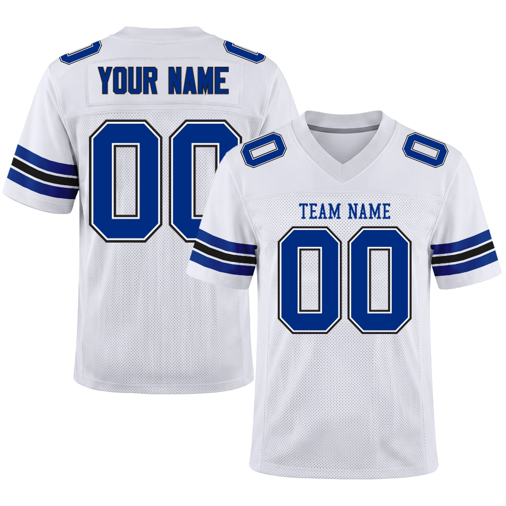 Custom White Royal-Black Mesh Football Jersey