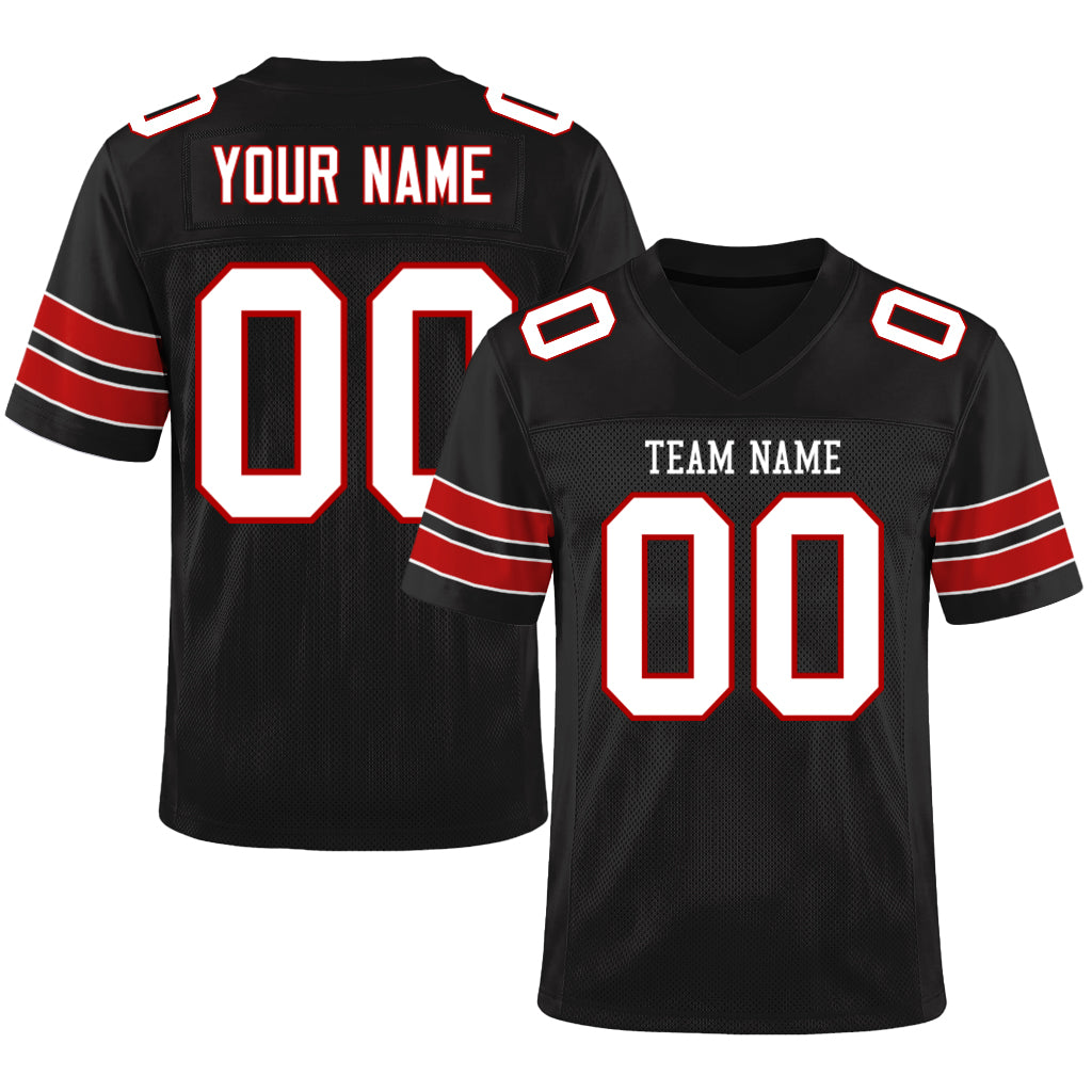 Custom Black White-Red Mesh Football Jersey