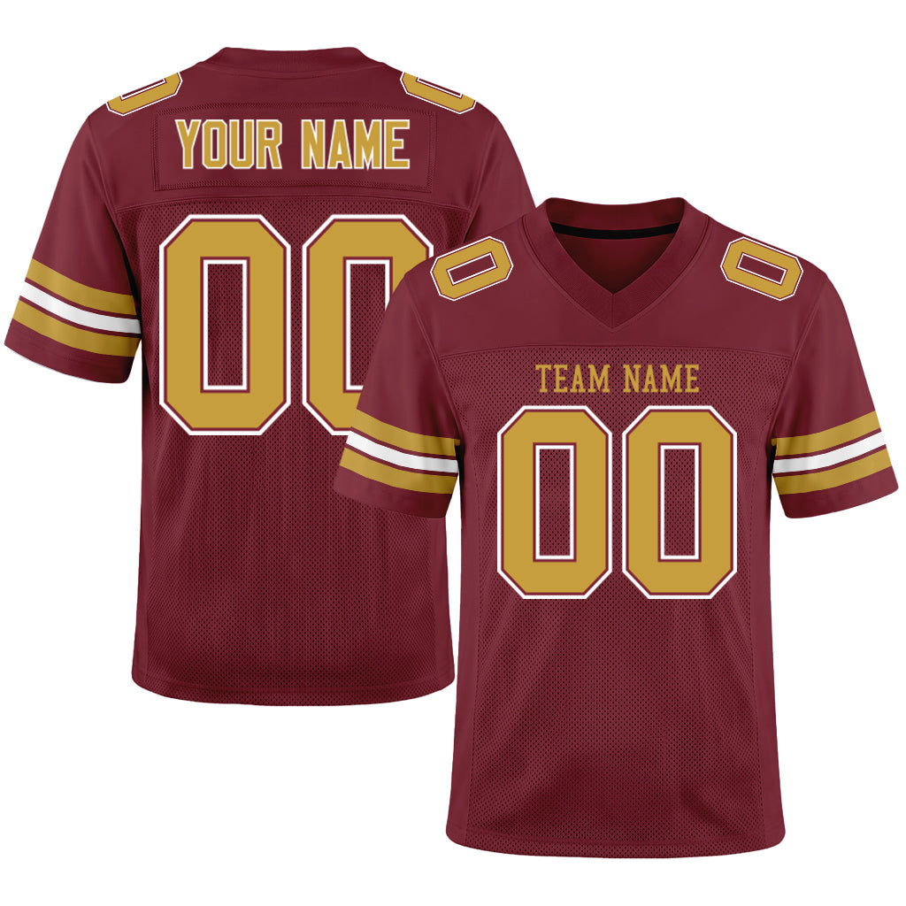 Custom Burgundy Old Gold-White Football Jersey