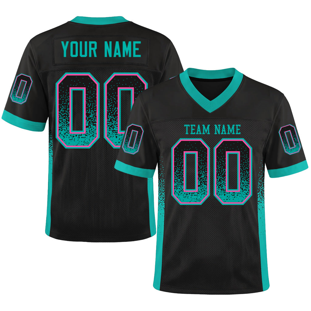 Custom Black Aqua-Pink Mesh Drift Fashion Mesh Football Jersey