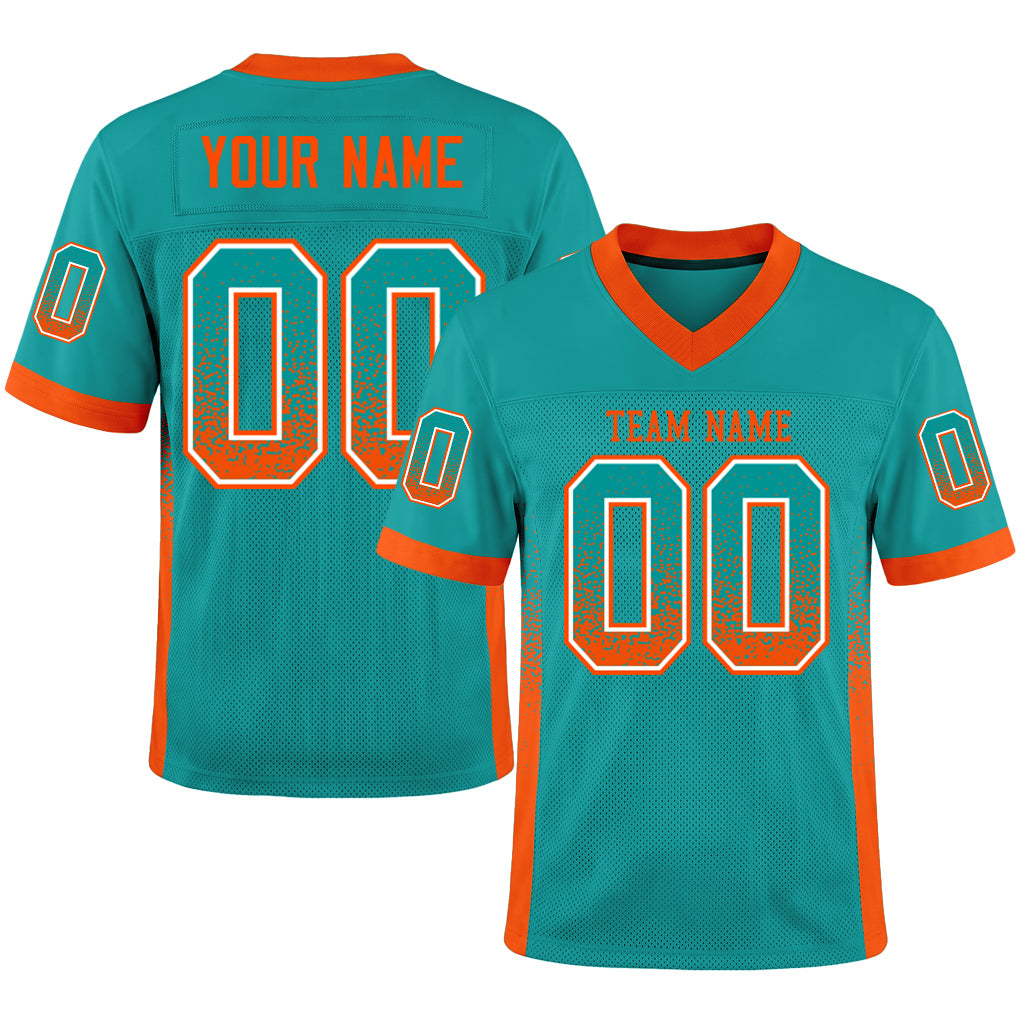 Custom Aqua Orange-White Drift Fashion Football Jersey