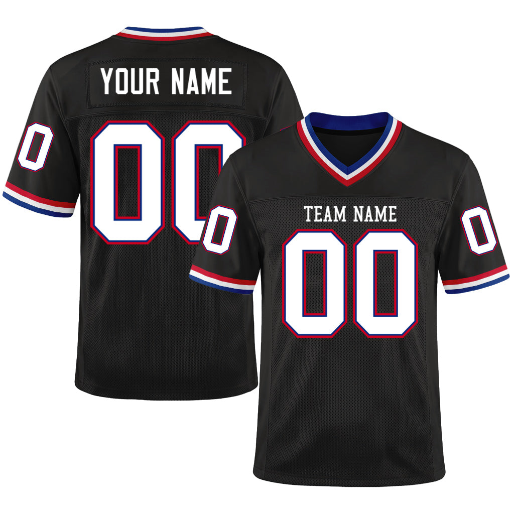 Custom Black Royal-Red Mesh Throwback Mesh Football Jersey