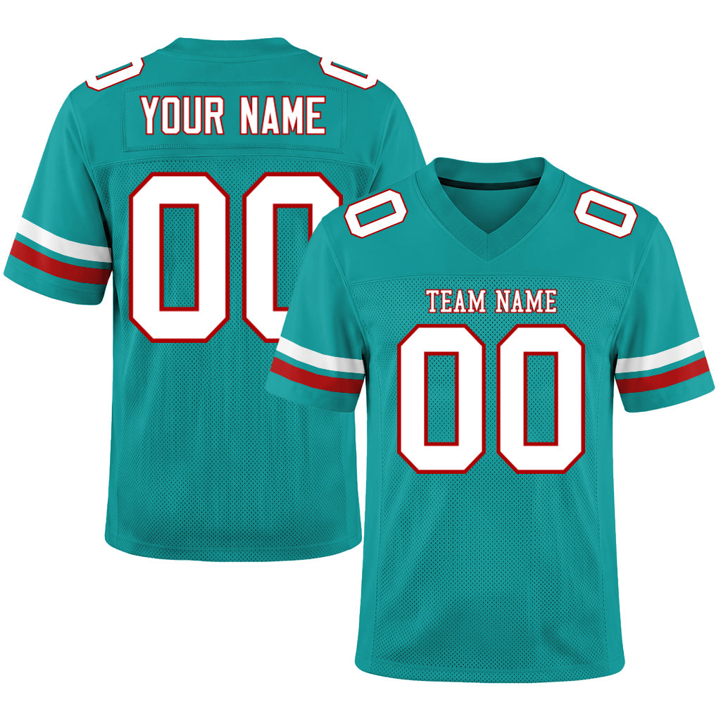 Custom Aqua White-Red Mesh Football Jersey
