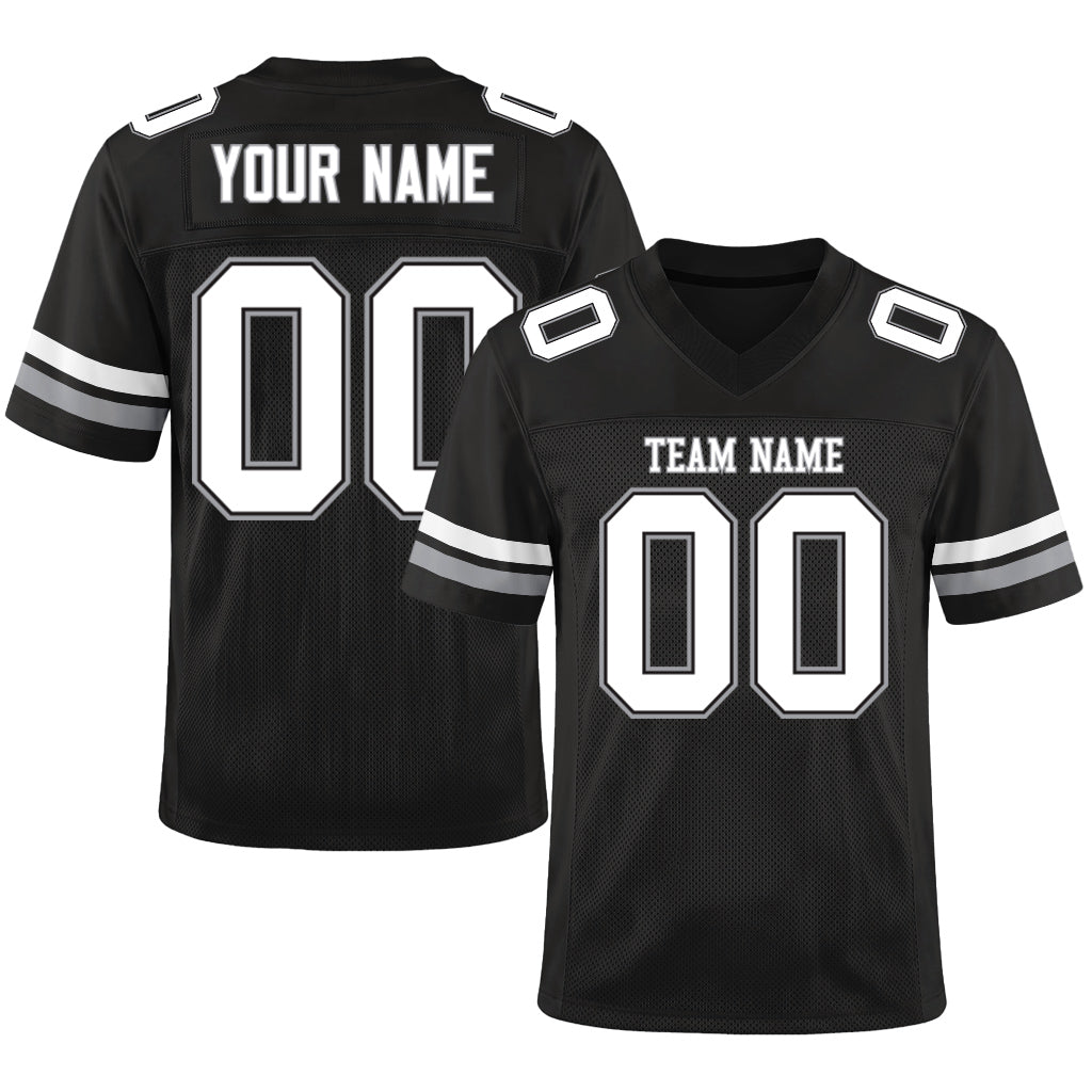 Custom Black White-Gray Custom Name Mesh Football Jersey