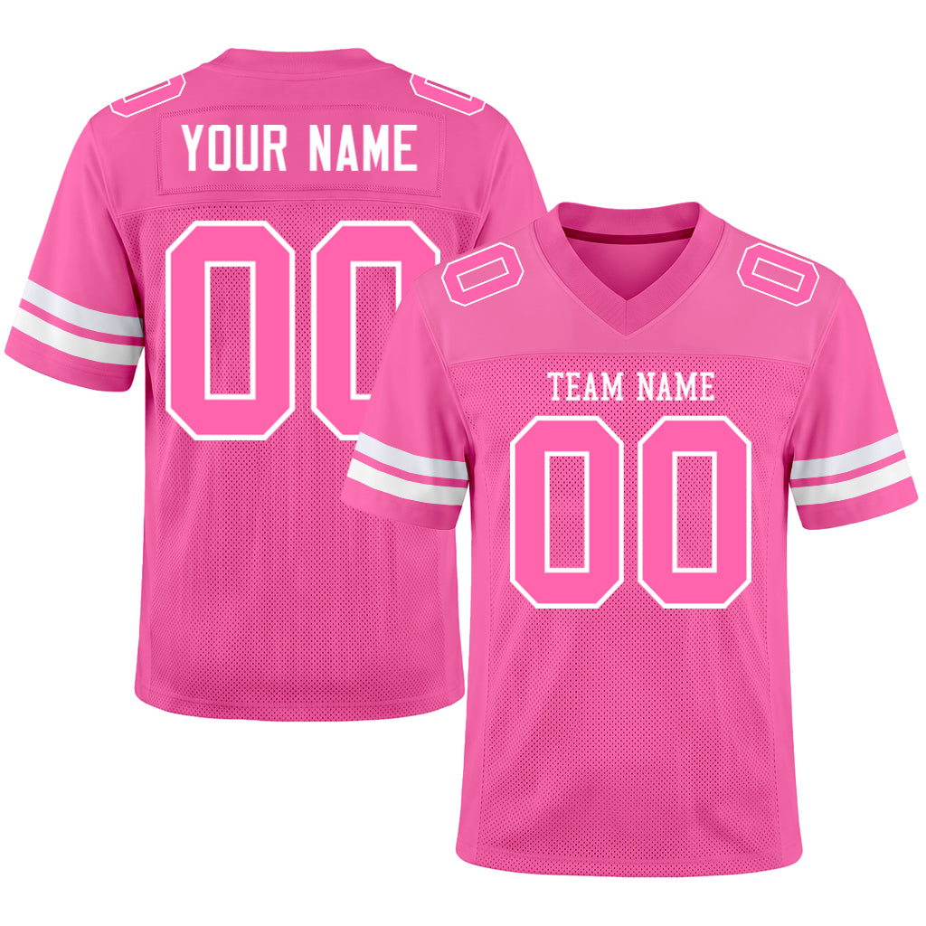 Custom Pink Pink-White Mesh Football Jersey