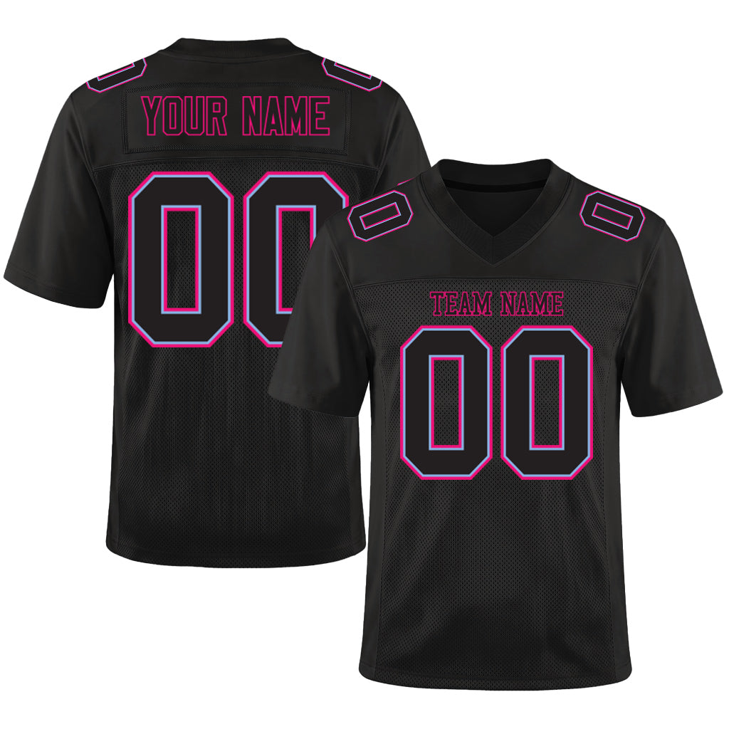 Custom Black Black Powder Blue-Hot Pink Mesh Football Jersey