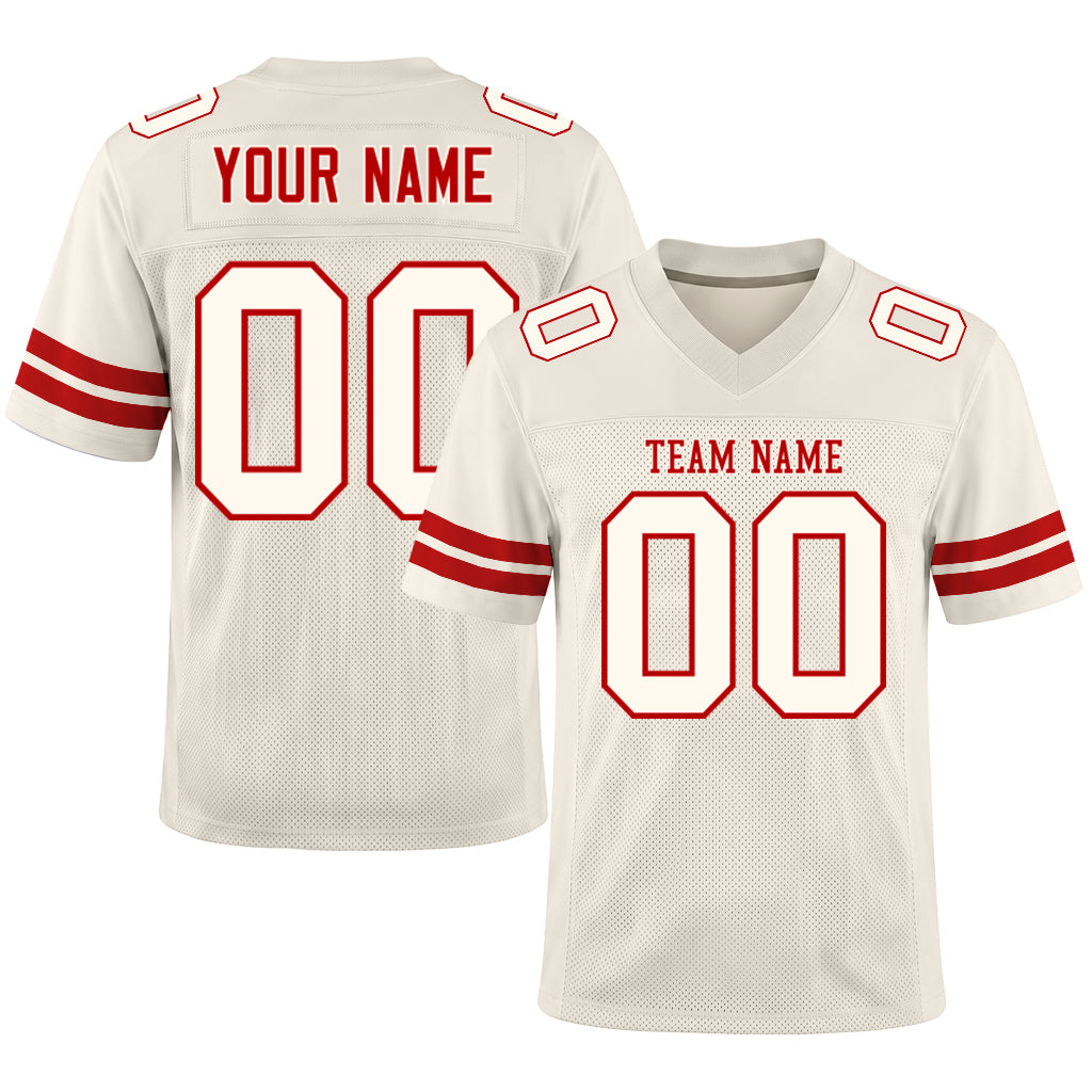 Custom Cream Cream-Red Mesh Football Jersey