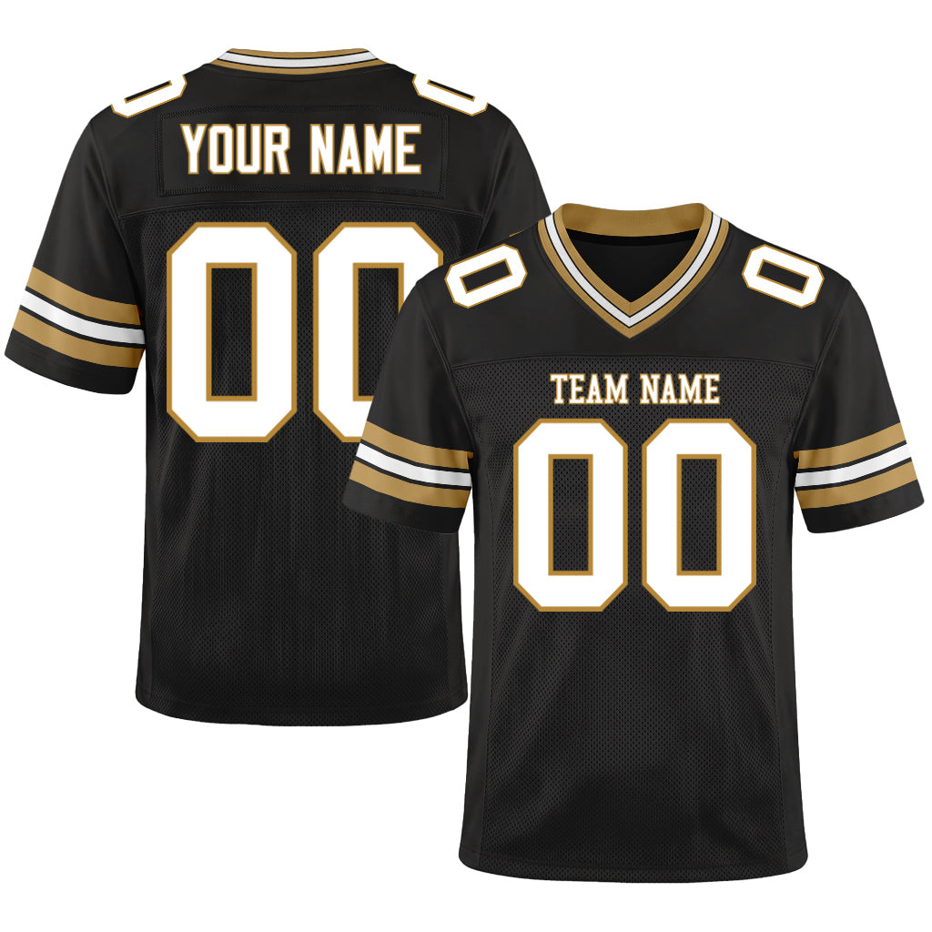 Custom Black White-Old Gold Mesh Football Jersey