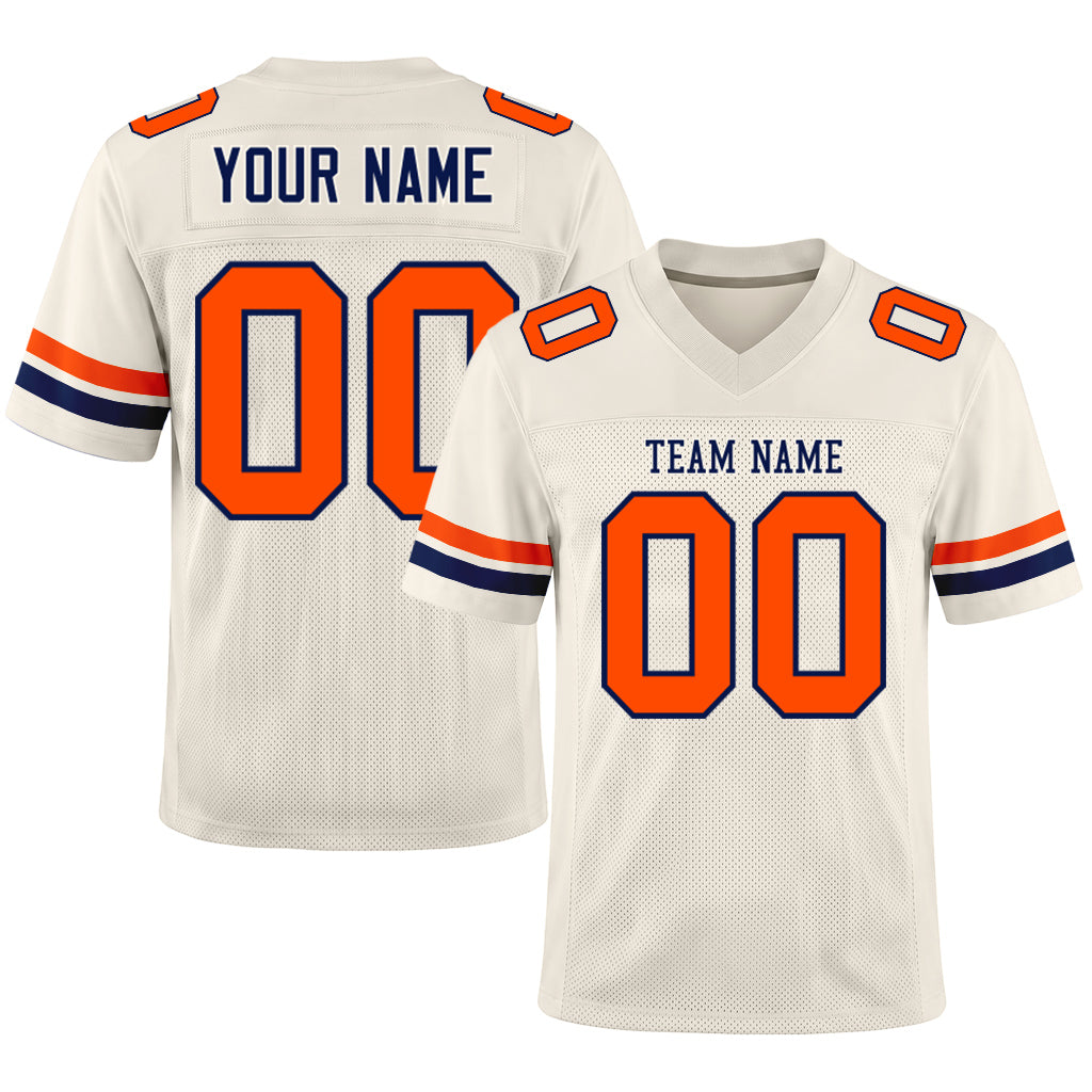 Custom Cream Orange-Navy Mesh Football Jersey