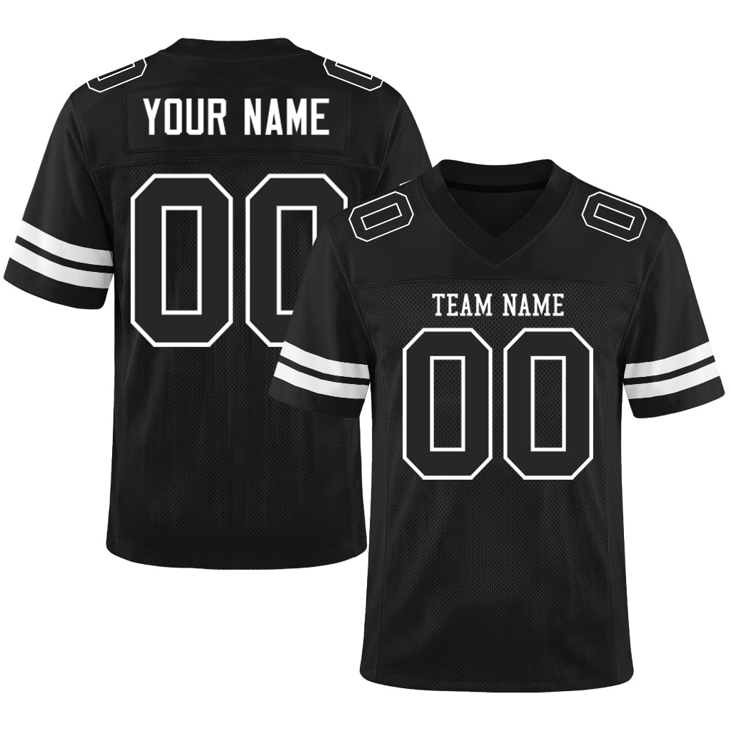 Custom Black Black-White Custom Name Mesh Football Jersey