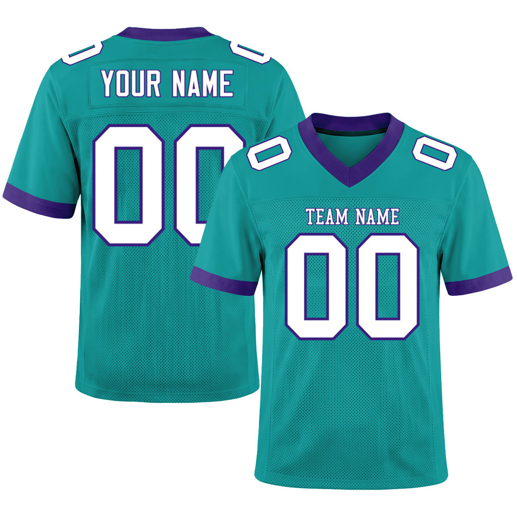Custom Aqua White-Purple Mesh Football Jersey
