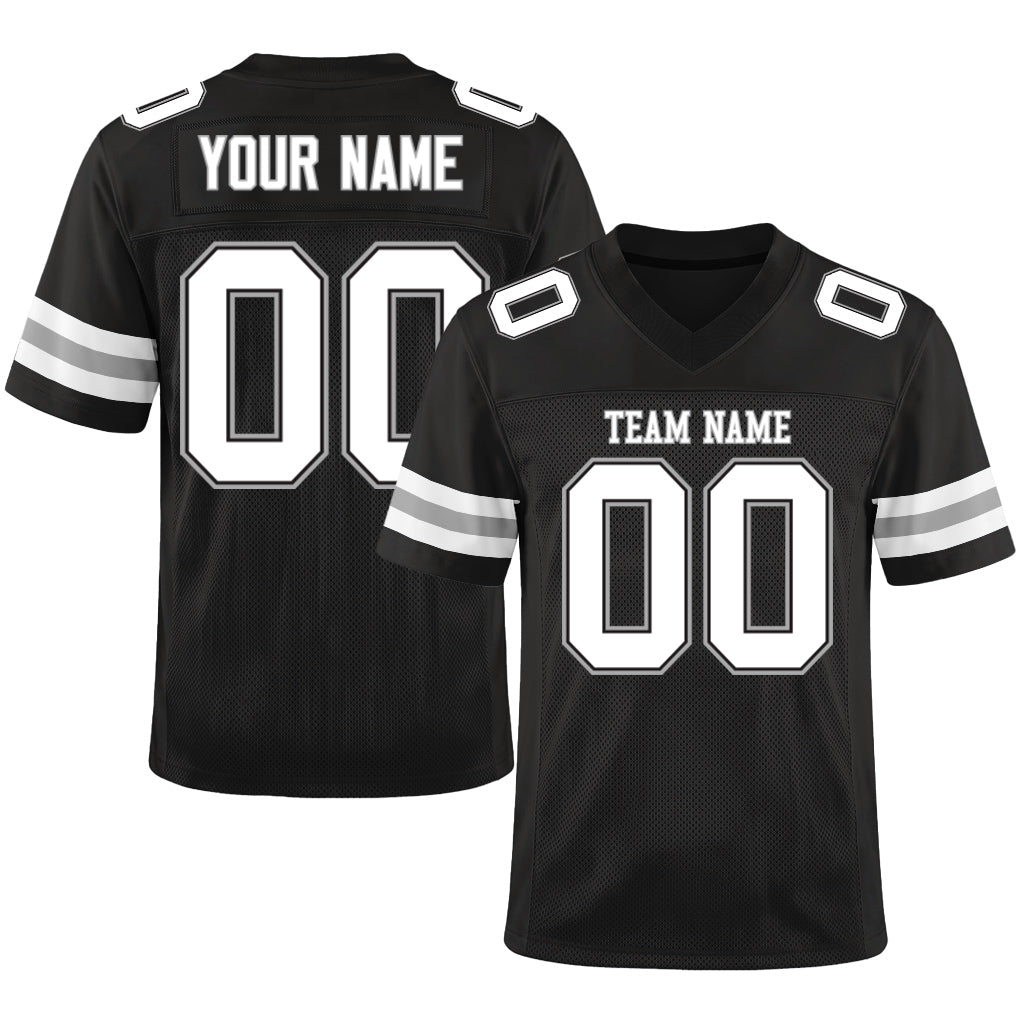 Custom Black White-Silver Mesh Football Jersey