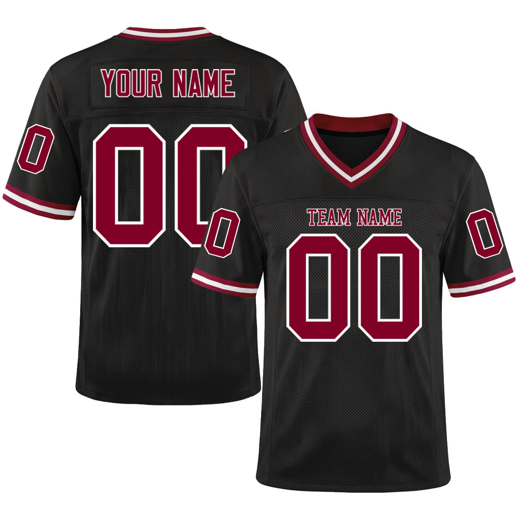 Custom Black Maroon-White Mesh Throwback Mesh Football Jersey