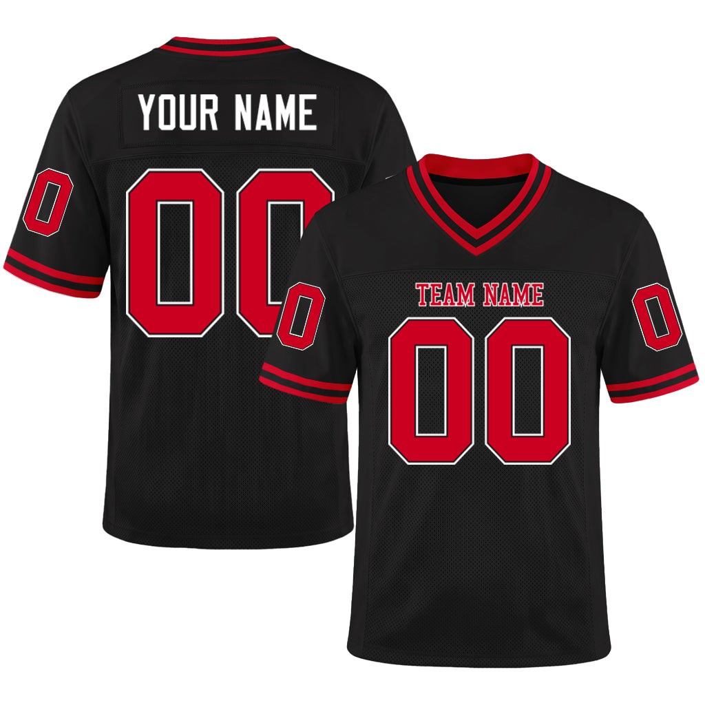 Custom Black Red-White Mesh Football Jersey