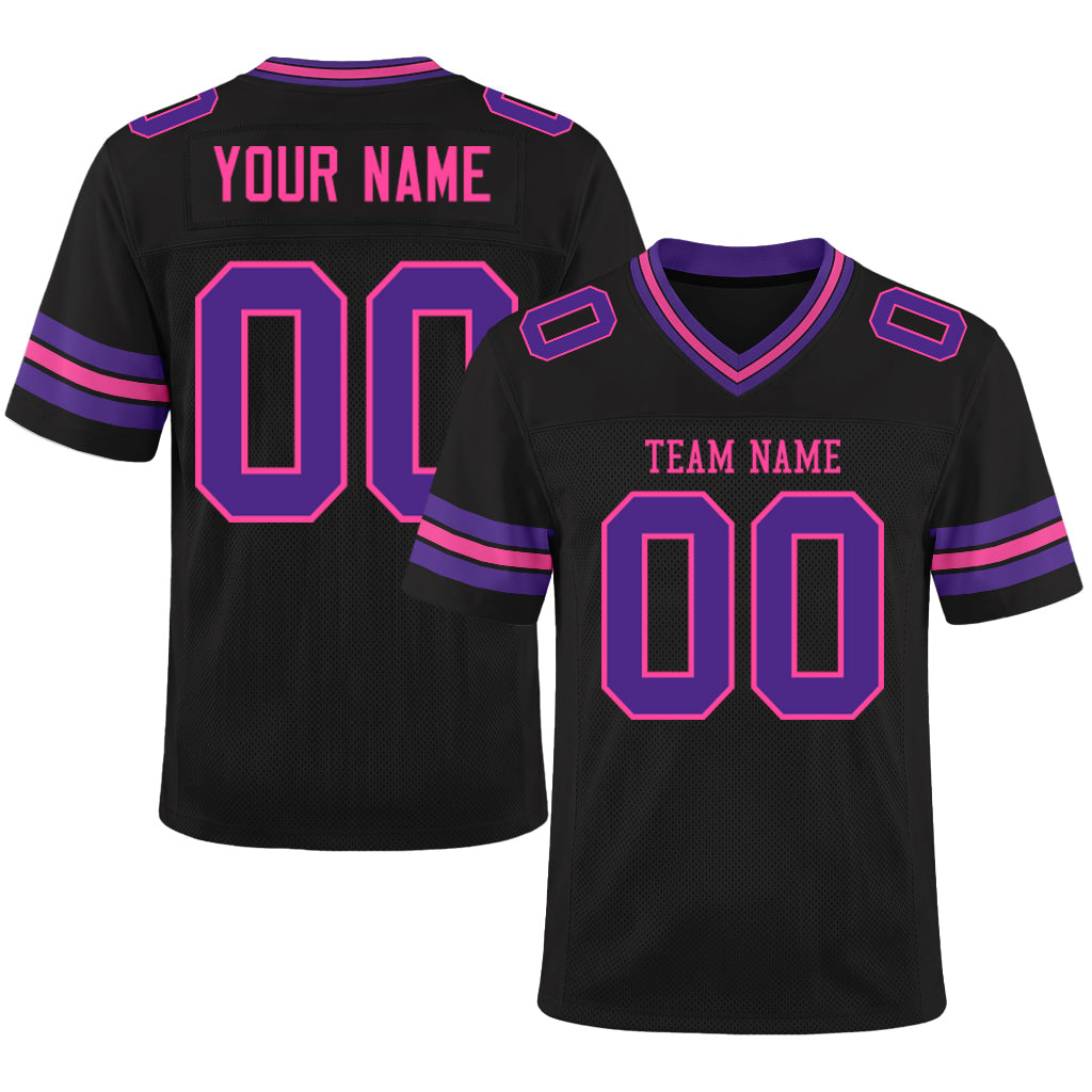 Custom Black Purple-Pink Mesh Football Jersey