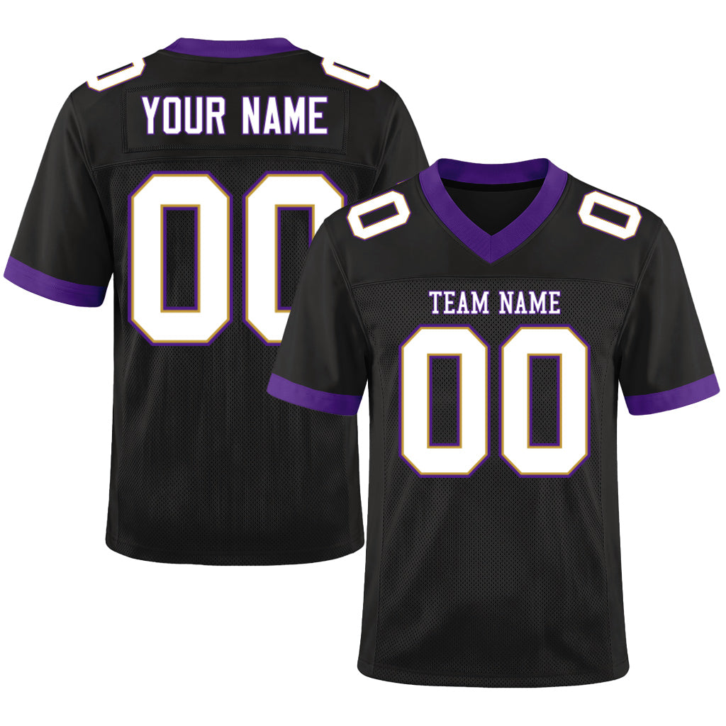 Custom Black White-Purple Mesh Football Jersey