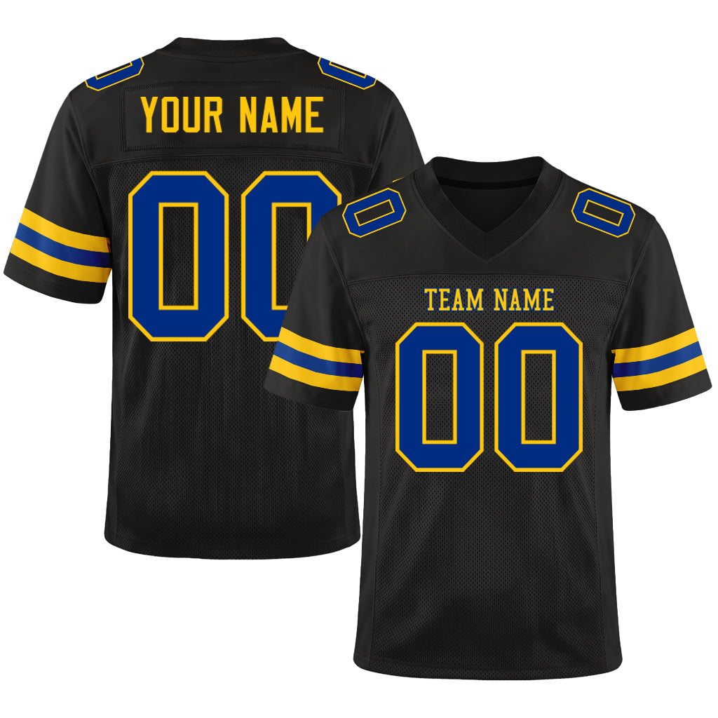 Custom Black Royal-Yellow Mesh Football Jersey