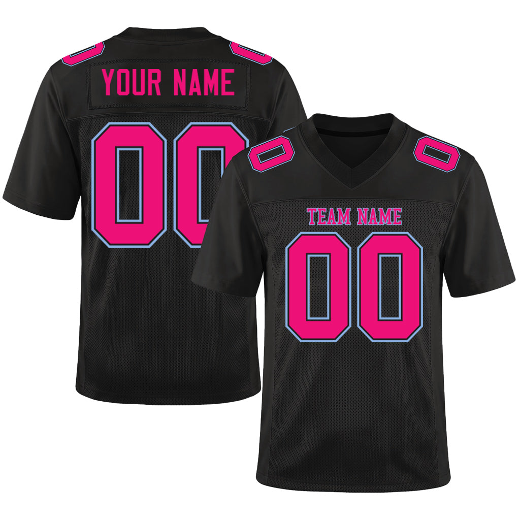 Custom Black Hot Pink-Light Blue Mesh Football Jersey
