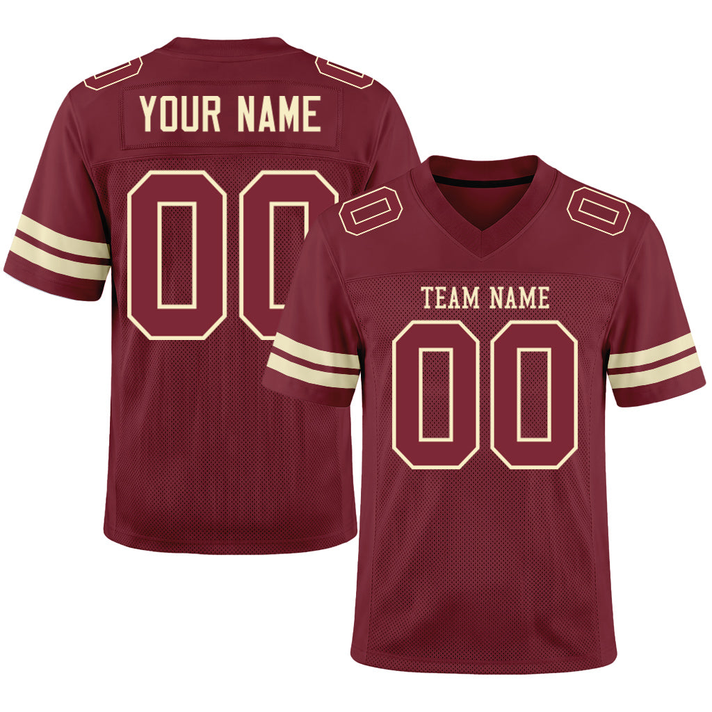 Custom Burgundy Burgundy-Cream Mesh Football Jersey