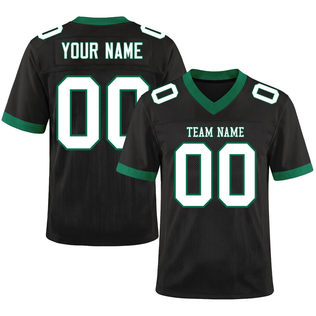 Custom Black White-Kelly Green Mesh Football Jersey