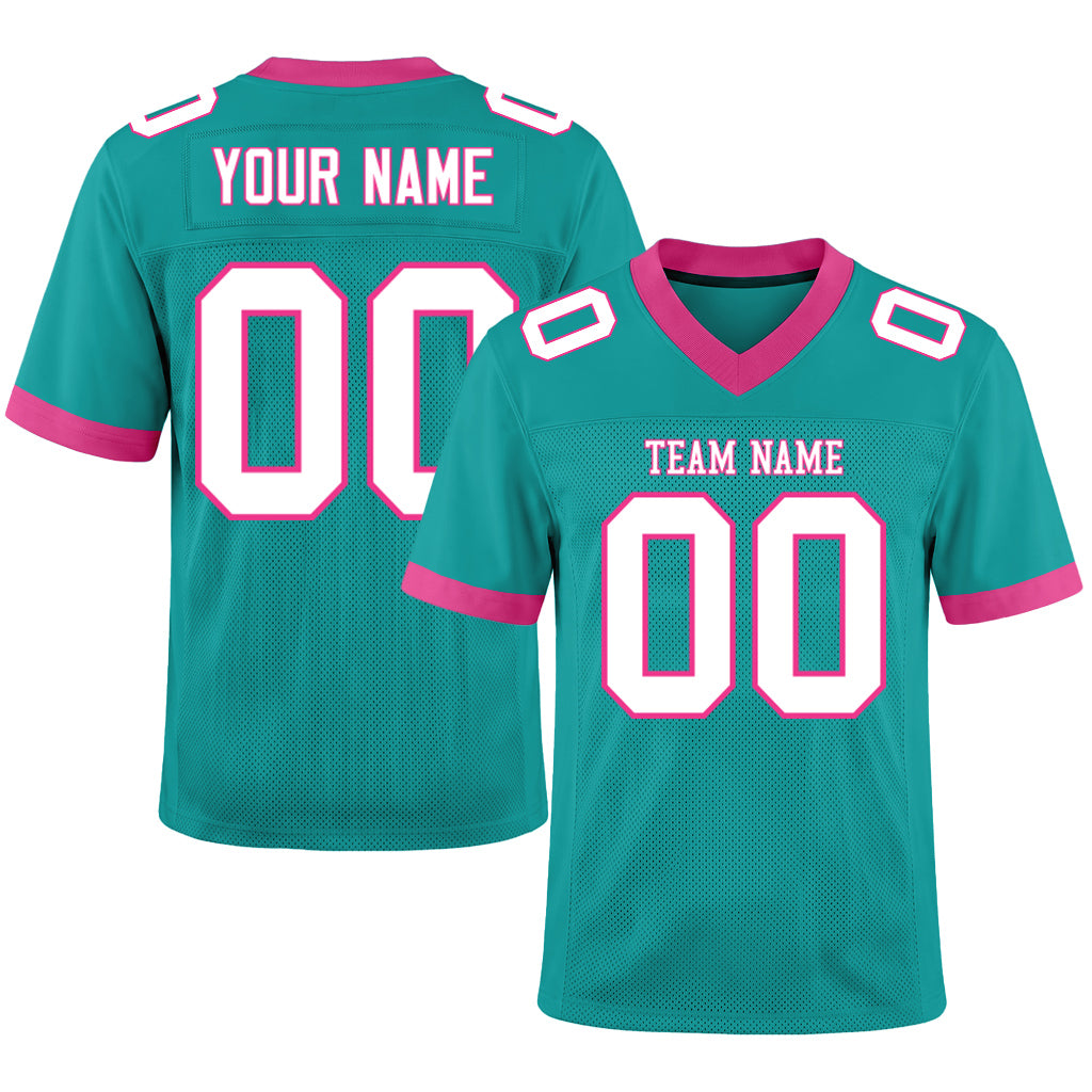 Custom Aqua White-Pink Mesh Football Jersey