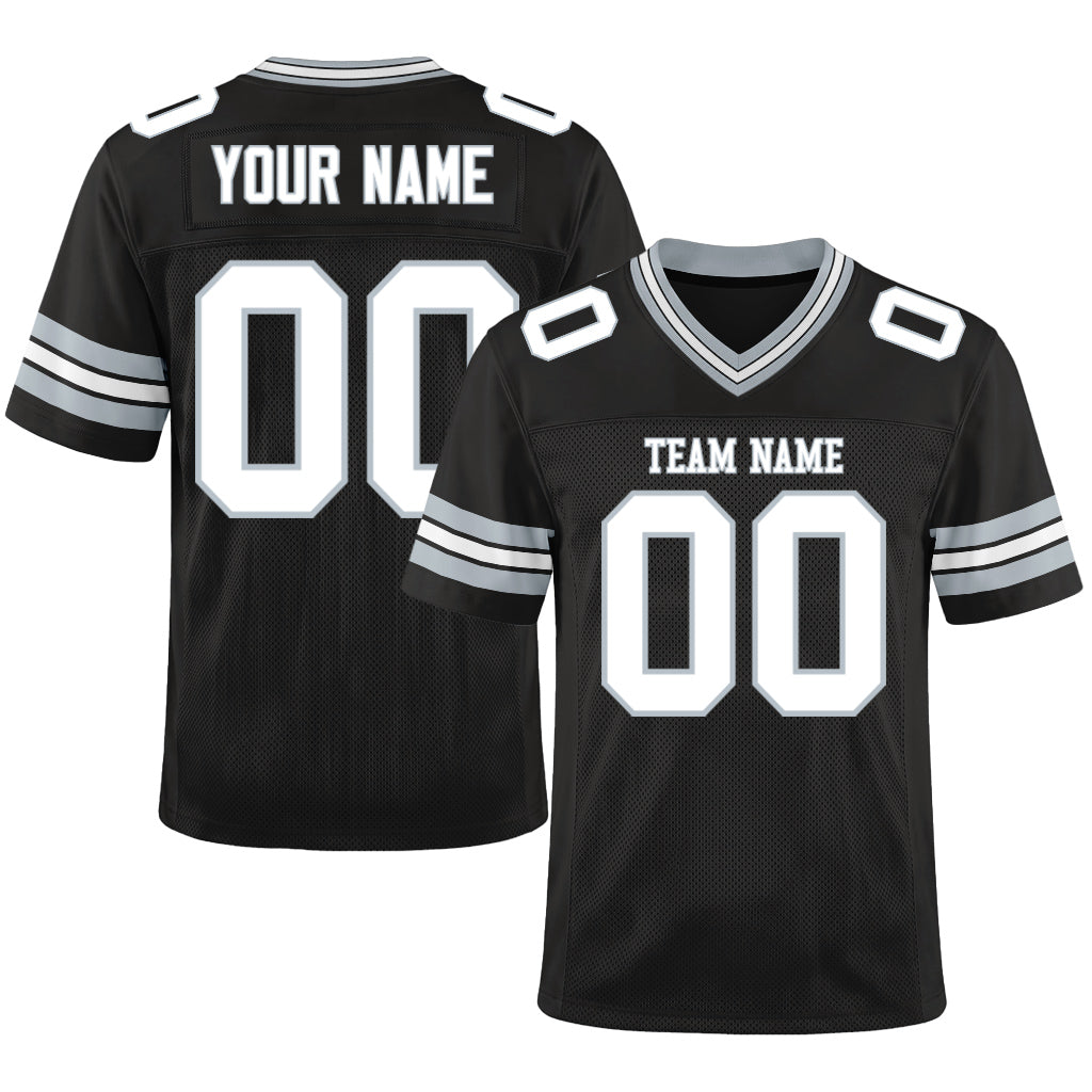 Custom Black White-Silver Mesh Football Jersey