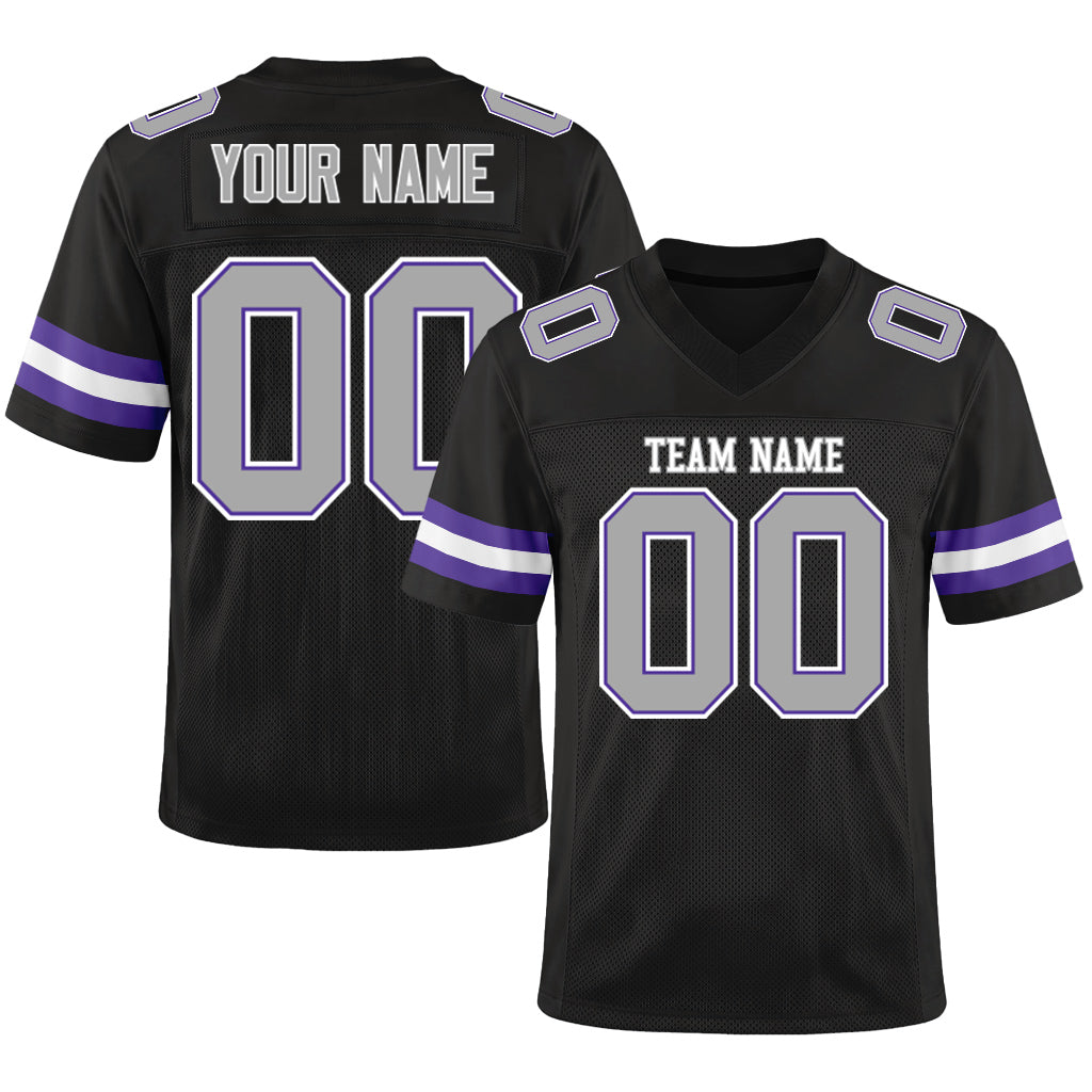 Custom Black Gray-Purple Mesh Football Jersey