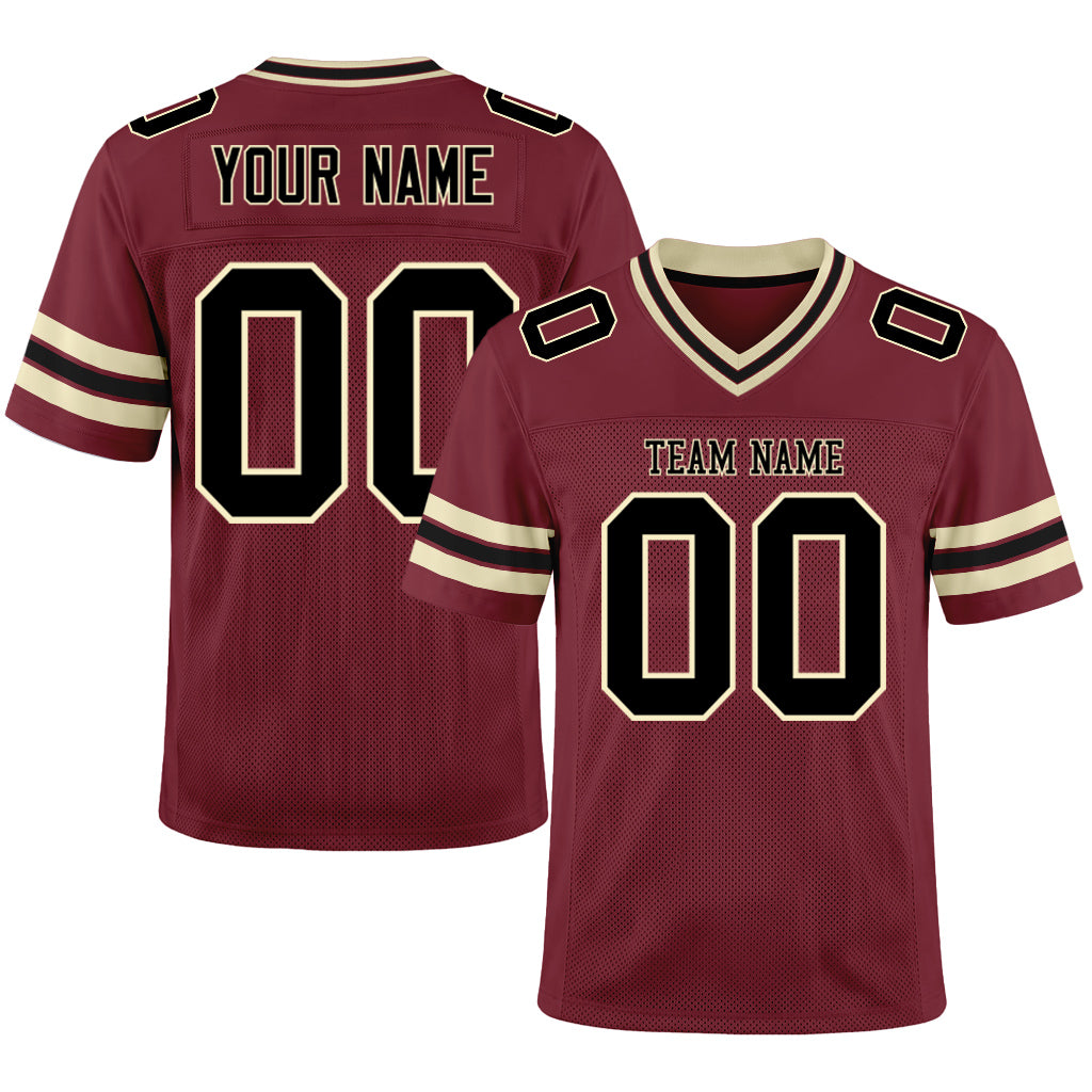 Custom Burgundy Black-City Cream Mesh Football Jersey