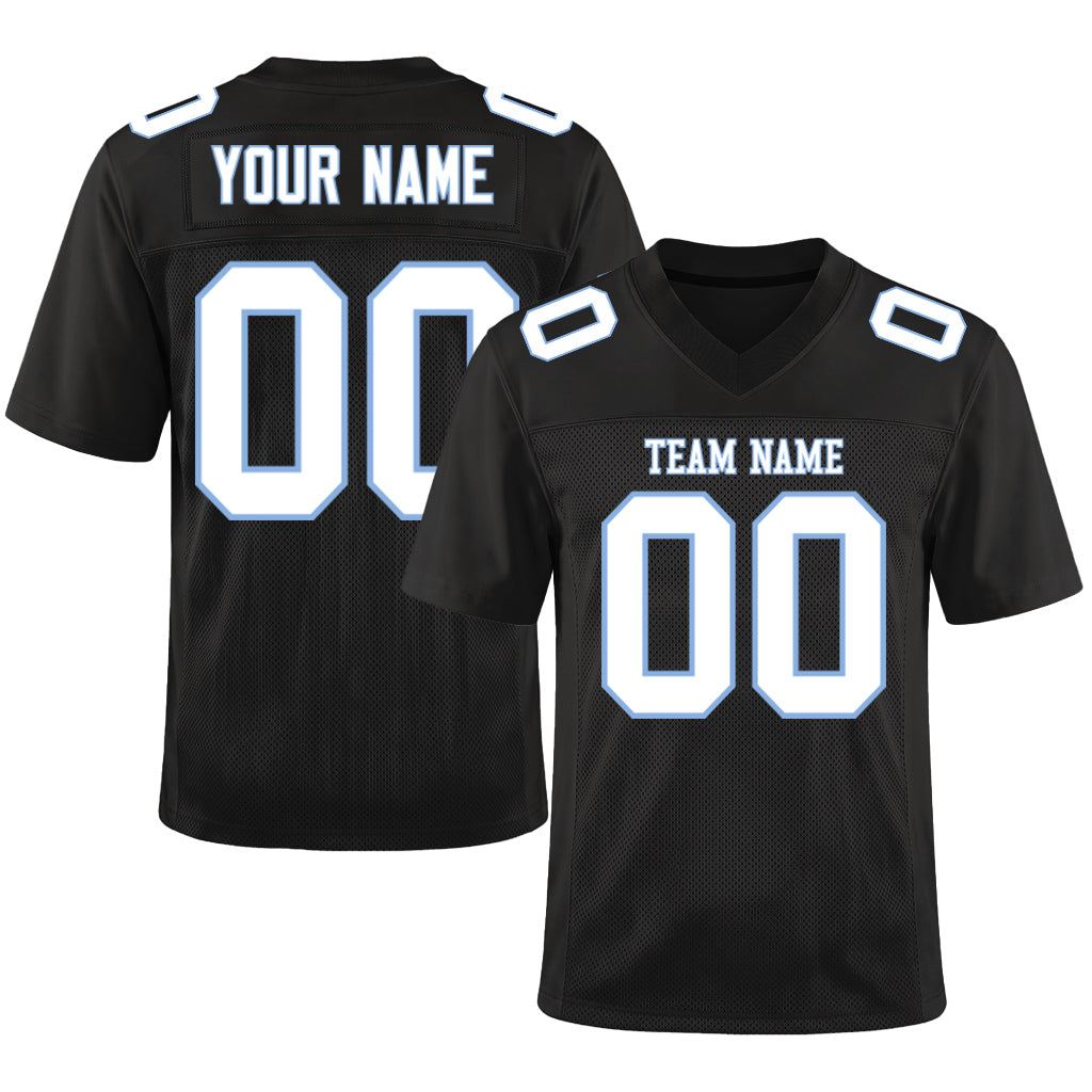 Custom Black White-Light Blue Mesh Football Jersey